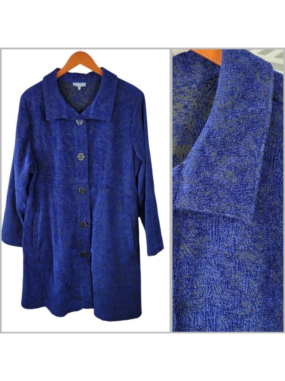 HABITAT Tapestry Long Jacket XL Blue Black Floral Paisley Jacquard Duster VTG